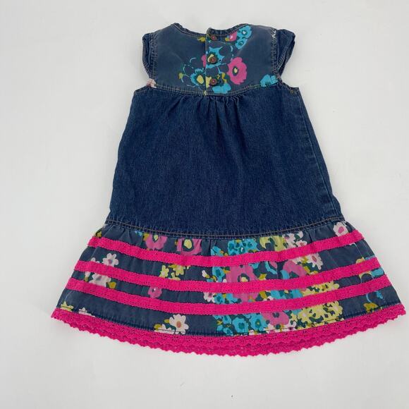 Girls Jean Dress with Flowers and Ruffles - Picture 4 of 5